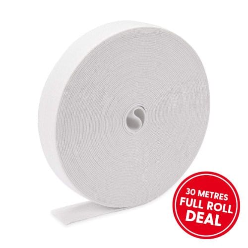 Pound A Metre 30 Metre Full Roll 24mm Premium Elastic- Full 30 Metre Roll (White)