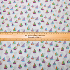 3 Metre Dressmaking Poly-Cotton - Seaside Edition - Boat - 45" wide White