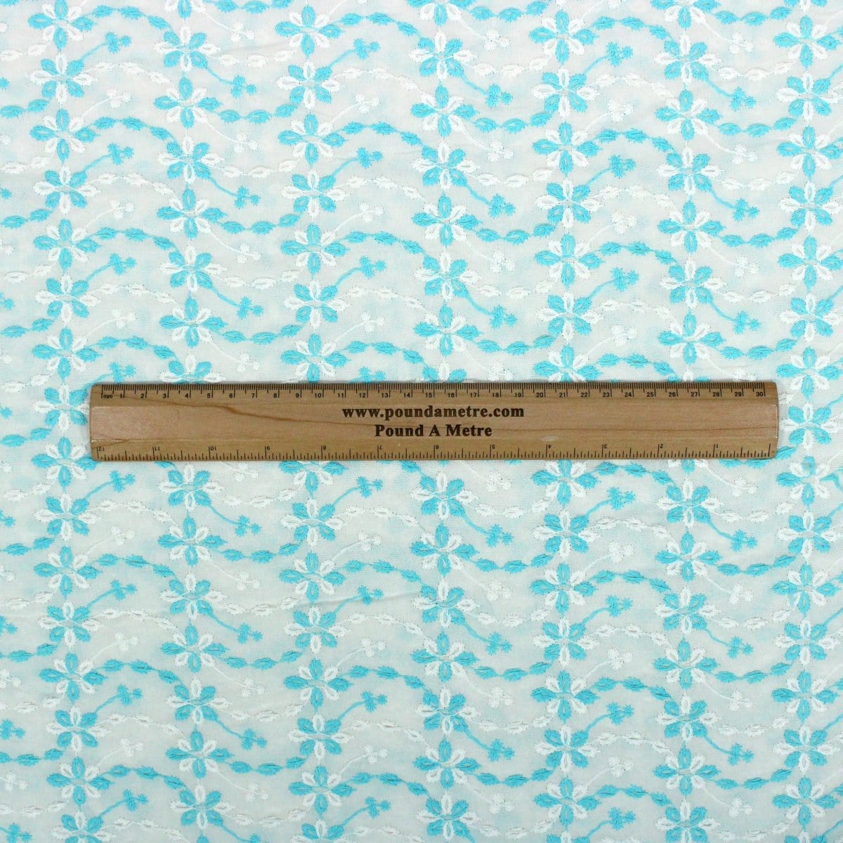 Pound A Metre 3 Metres 3 Metre Broderie Anglaise Floral Cotton - 45" Wide (Blue & White)