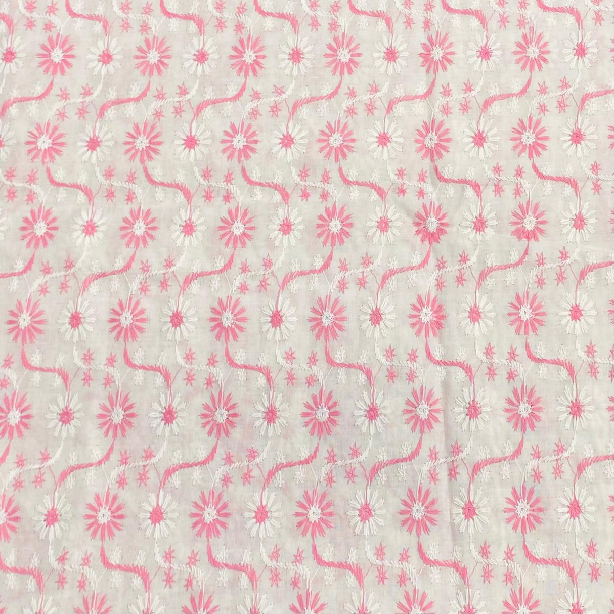 Pound A Metre 3 Metre 3 Metre Broderie Anglaise Floral Cotton - 45" Wide (Pink & White)