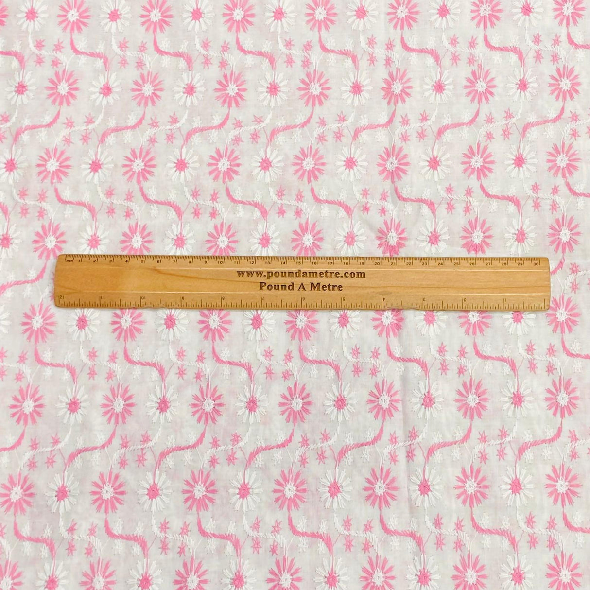 Pound A Metre 3 Metre 3 Metre Broderie Anglaise Floral Cotton - 45" Wide (Pink & White)
