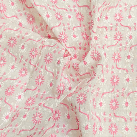 Pound A Metre 3 Metre 3 Metre Broderie Anglaise Floral Cotton - 45" Wide (Pink & White)
