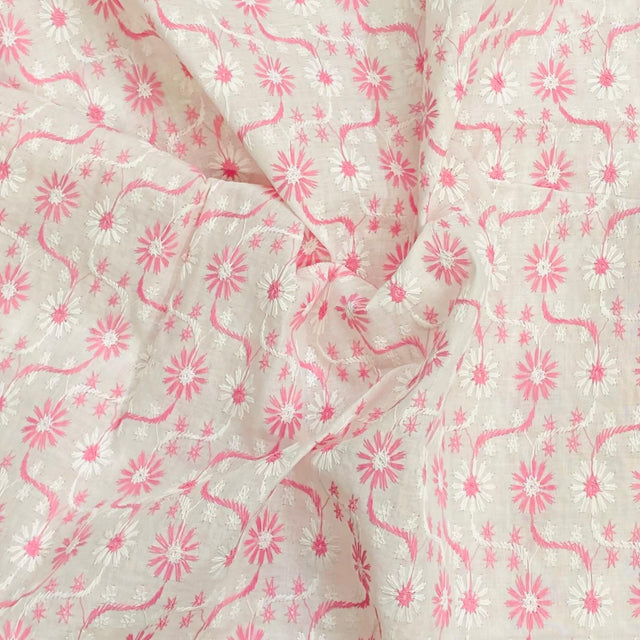 Pound A Metre 3 Metre 3 Metre Broderie Anglaise Floral Cotton - 45" Wide (Pink & White)