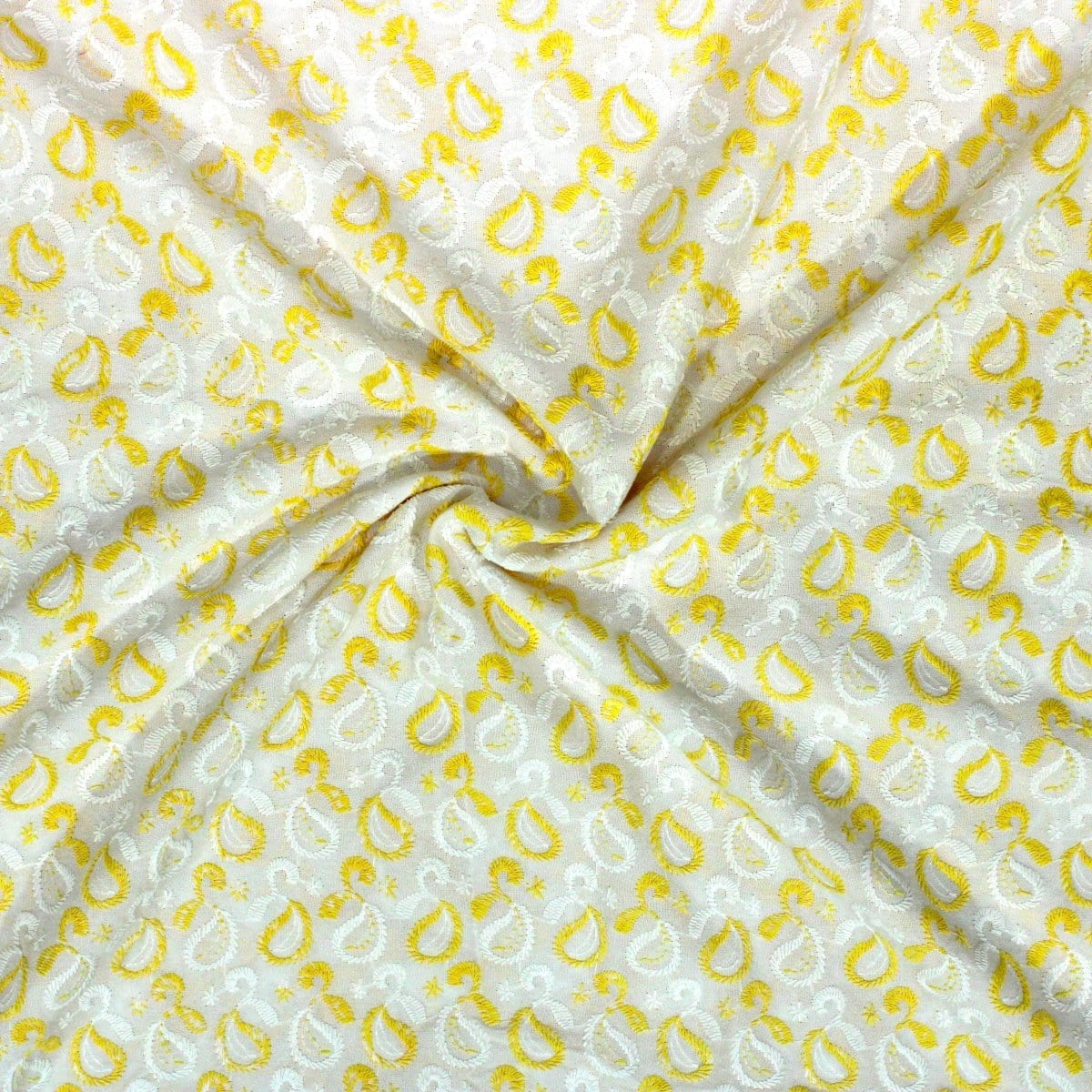 Pound A Metre 3 Metres 3 Metre Broderie Anglaise Floral Cotton - 45" Wide (Yellow & White)