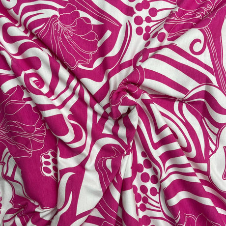 Pound A Metre 3 Metre Luxurious Soft Printed Viscose Jersey - 55"-  (Pink & White)