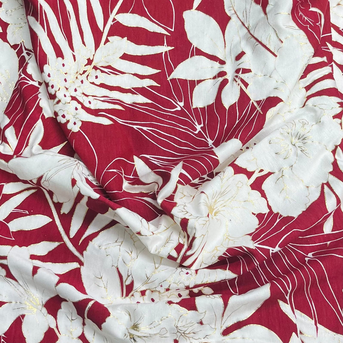 Pound A Metre 3 Metre Luxurious Soft Printed Viscose Jersey - 55"-  (Red & Gold)