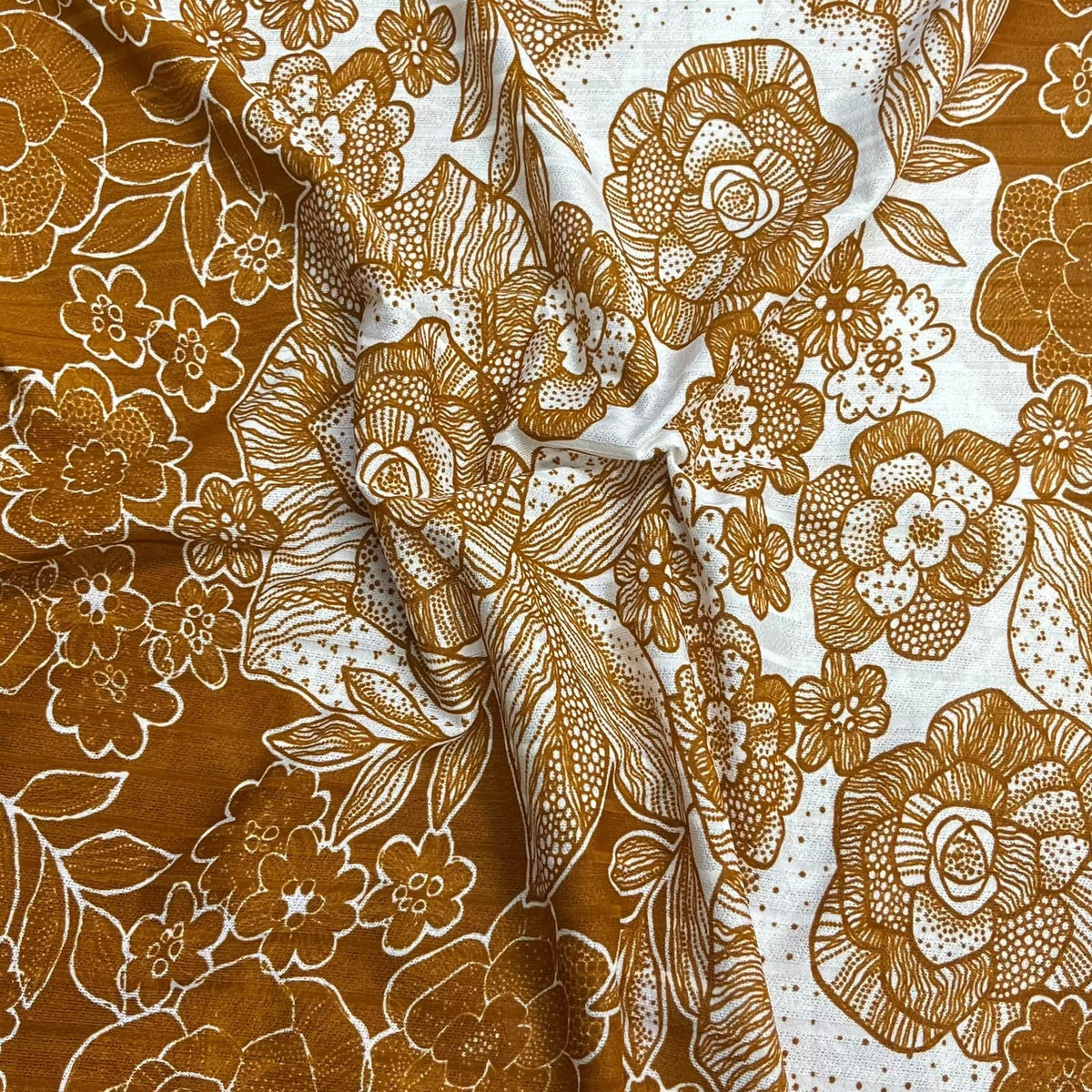 Pound A Metre 3 Metre Luxurious Soft Viscose Jersey - 55"- (Gold Flower)