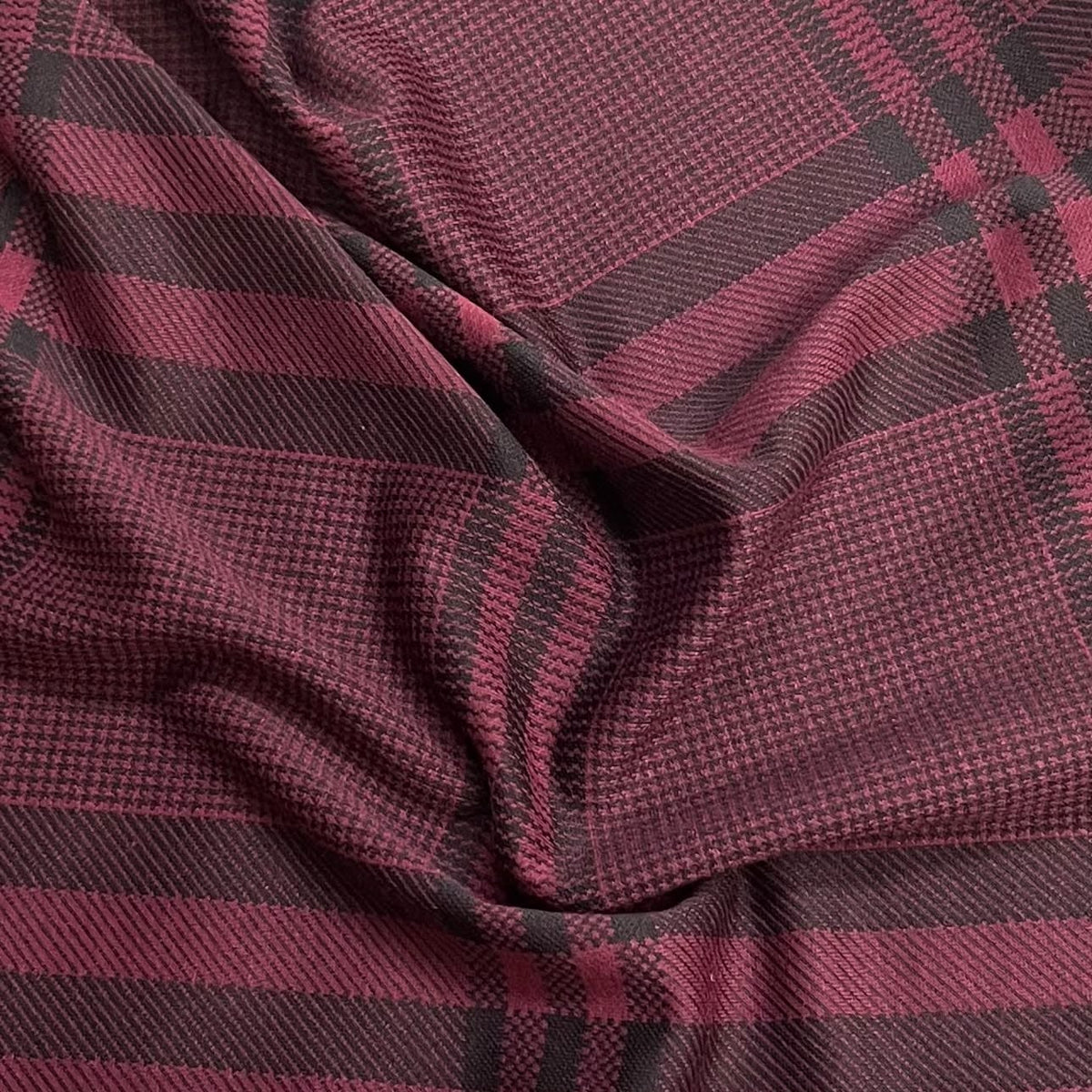 Pound A Metre 3 Metre Luxurious Soft Viscose Jersey - 55"- (Maroon Check)