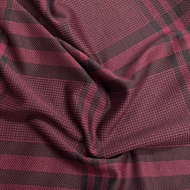 Pound A Metre 3 Metre Luxurious Soft Viscose Jersey - 55"- (Maroon Check)