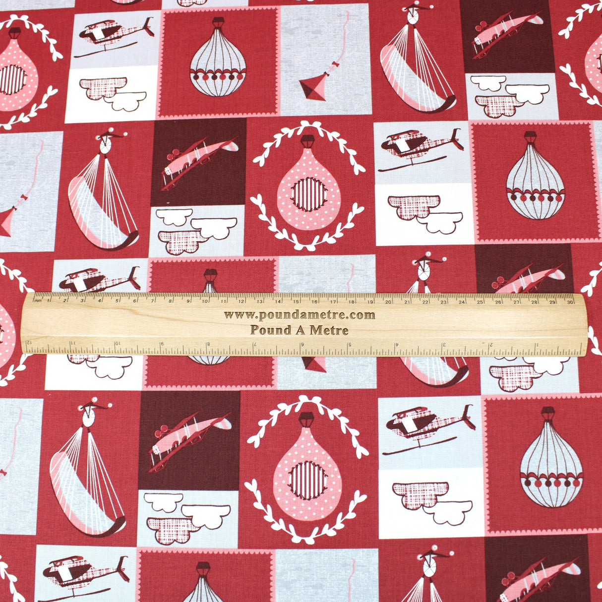 Pound A Metre Full Metre 3 Metre Premium 100% Digital Quilting Cotton - Aircrafts - 44" Wide Red