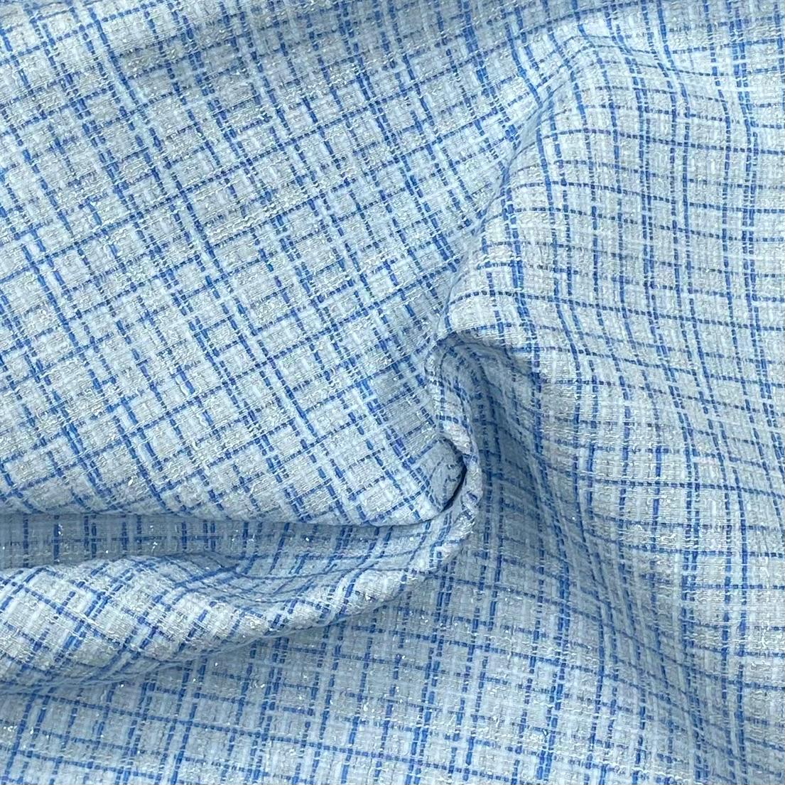 Pound A Metre 3 Metre Premium Poly Wool Fabric - 55"-  (Sky Blue Checks)