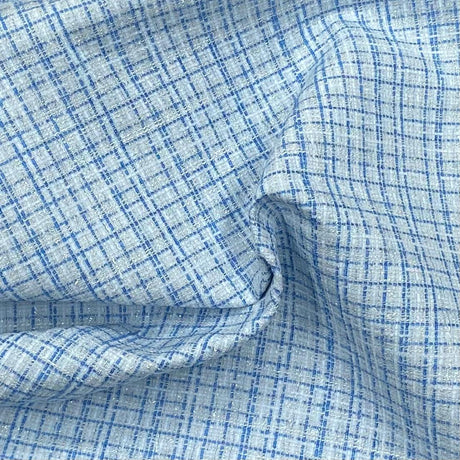 Pound A Metre 3 Metre Premium Poly Wool Fabric - 55"-  (Sky Blue Checks)
