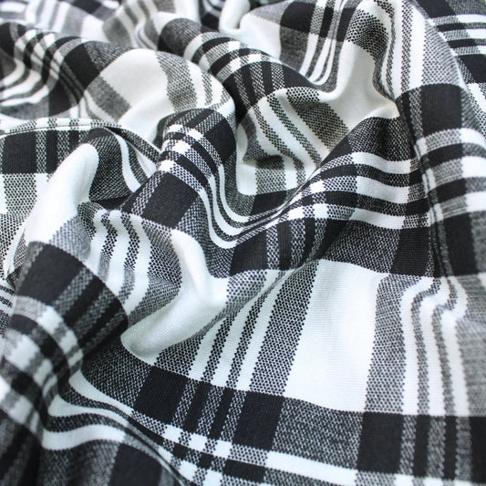 3 Metre Premium Tartan Cotton Feel Jersey - 55" Black & Ivory - Pound A Metre