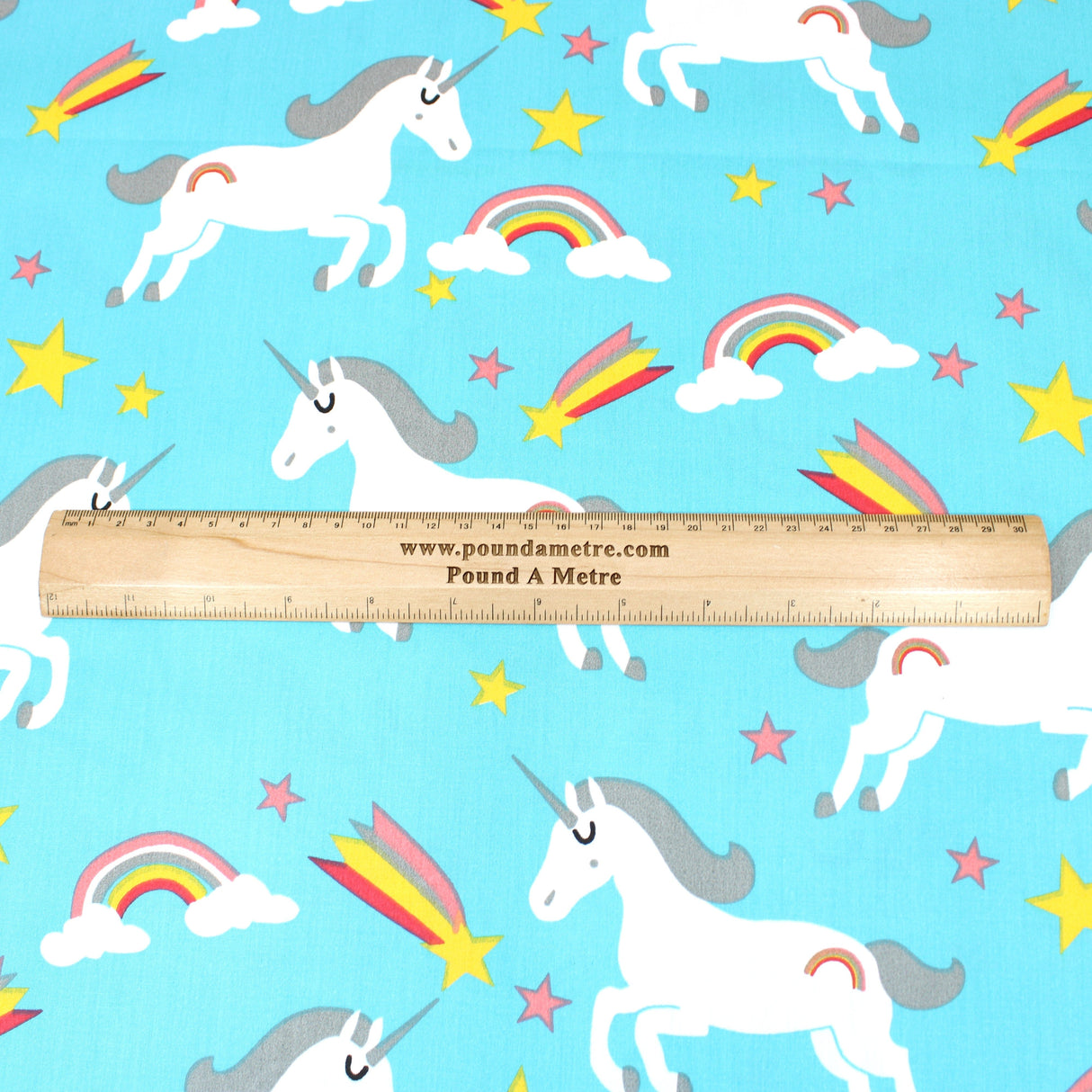 Pound A Metre 3 Metre 3 Metre Super Quality Smooth Organic Cotton - Unicorn - 45" Light Blue