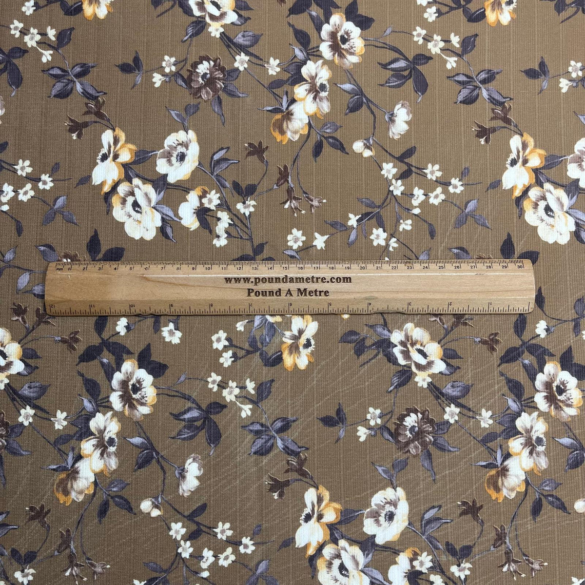 Pound A Metre 3 Metres Beautiful Heavyweight Printed Ribbed Jersey 55" Wide (Brown Flower)