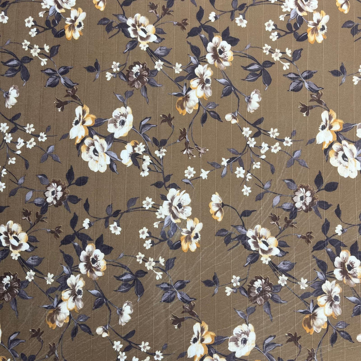 Pound A Metre 3 Metres Beautiful Heavyweight Printed Ribbed Jersey 55" Wide (Brown Flower)
