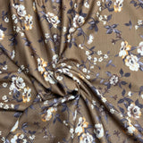 Pound A Metre 3 Metres Beautiful Heavyweight Printed Ribbed Jersey 55" Wide (Brown Flower)