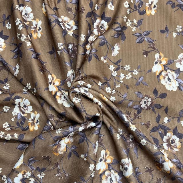 Pound A Metre 3 Metres Beautiful Heavyweight Printed Ribbed Jersey 55" Wide (Brown Flower)