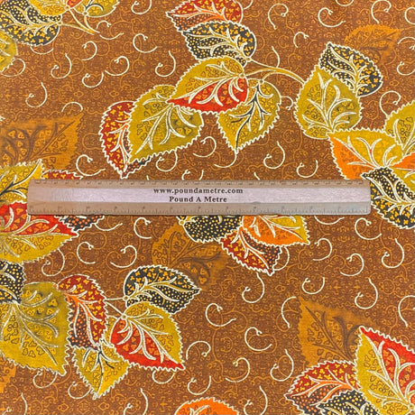 Pound A Metre 3 Metres Beautiful Printed Gold Foil Velvet- 55" Wide (Leaf Brown) (EOL)