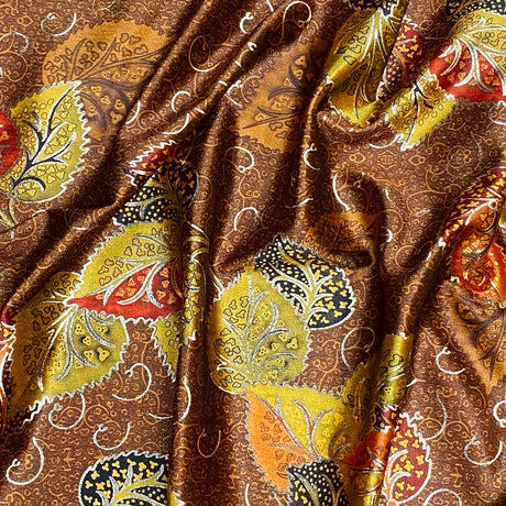 Pound A Metre 3 Metres Beautiful Printed Gold Foil Velvet- 55" Wide (Leaf Brown)