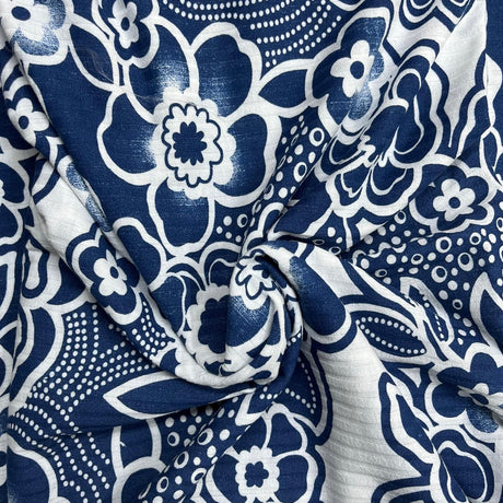 Pound A Metre 3 Metres Beautiful Textured Scuba Jersey- (Blue Floral)