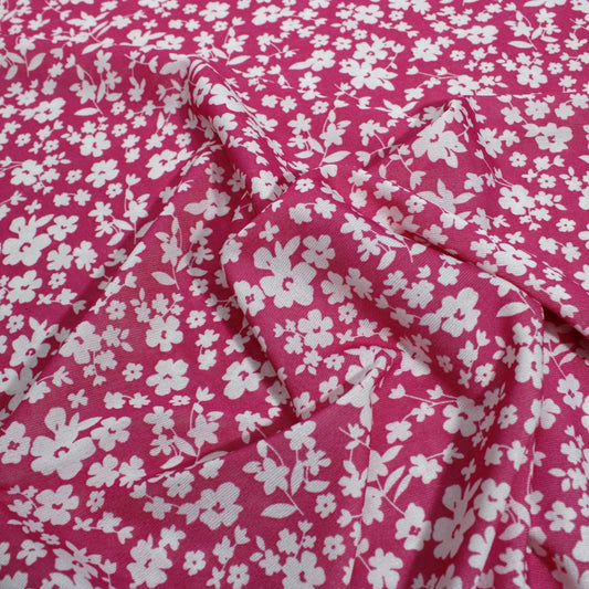 3 Metres Crepe Jersey 55" Wide (Floral) (Pink) - Pound A Metre