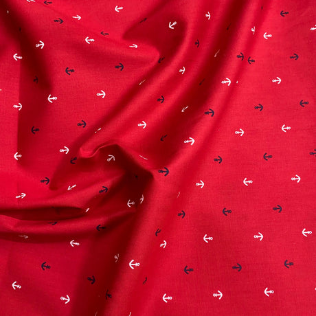Pound A Metre 3 Metres 3 Metres Crinkle Poly-Cotton 55" Wide (Red Print)