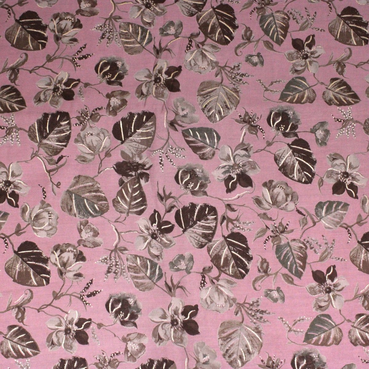 3 Metres Digital Print Roman Silk- 45" Wide (Dusky Pink Leaves) - Pound A Metre