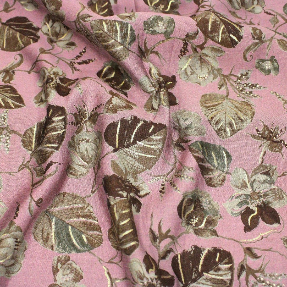3 Metres Digital Print Roman Silk- 45" Wide (Dusky Pink Leaves) - Pound A Metre
