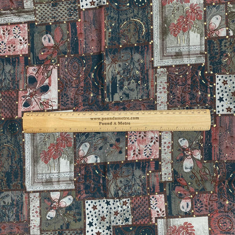 Pound A Metre 3 Metres Digital Print Roman Silk- 45" Wide (Maroon Blocks) (EOL)