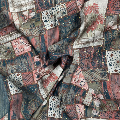 Pound A Metre 3 Metres Digital Print Roman Silk- 45" Wide (Maroon Blocks) (EOL)