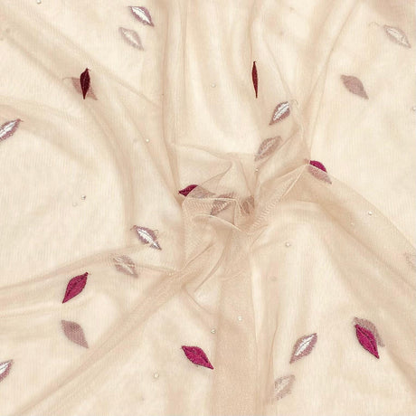 Pound A Metre 3 Metres Embroidery Stretch Mesh Fabric 45" Wide (Beige & Wine)