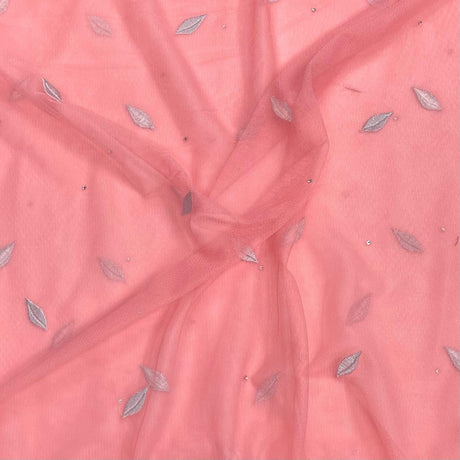 Pound A Metre 3 Metres Embroidery Stretch Mesh Fabric 45" Wide (Peach & Silver)