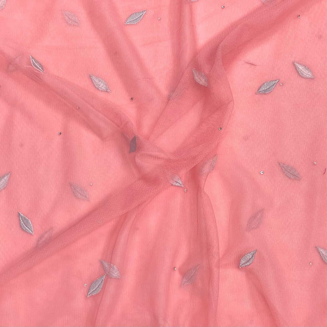 Pound A Metre 3 Metres Embroidery Stretch Mesh Fabric 45" Wide (Peach & Silver)