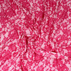 3 Metres Floral Print Cut-Out Net Jersey 55” Wide (Pink On White) - Pound A Metre