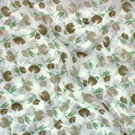 3 Metres Floral Printed Crepe Chiffon- 55" Wide (Beige Buds) - Pound A Metre