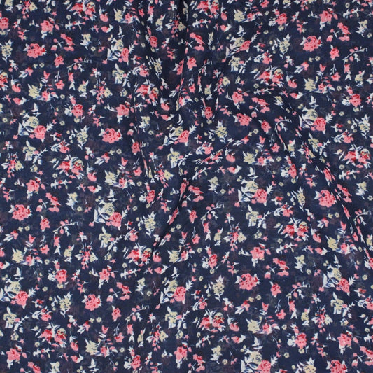 3 Metres Floral Printed Crepe Chiffon- 55" Wide (Navy Blue Ditsy) - Pound A Metre