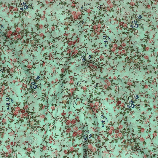 3 Metres Floral Printed Crepe Chiffon- 55" Wide (Pastel Green Ditsy) - Pound A Metre