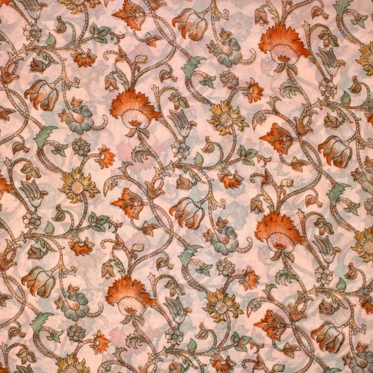 3 Metres Floral Printed Crepe Chiffon- 55" Wide (Peach Baroque) - Pound A Metre