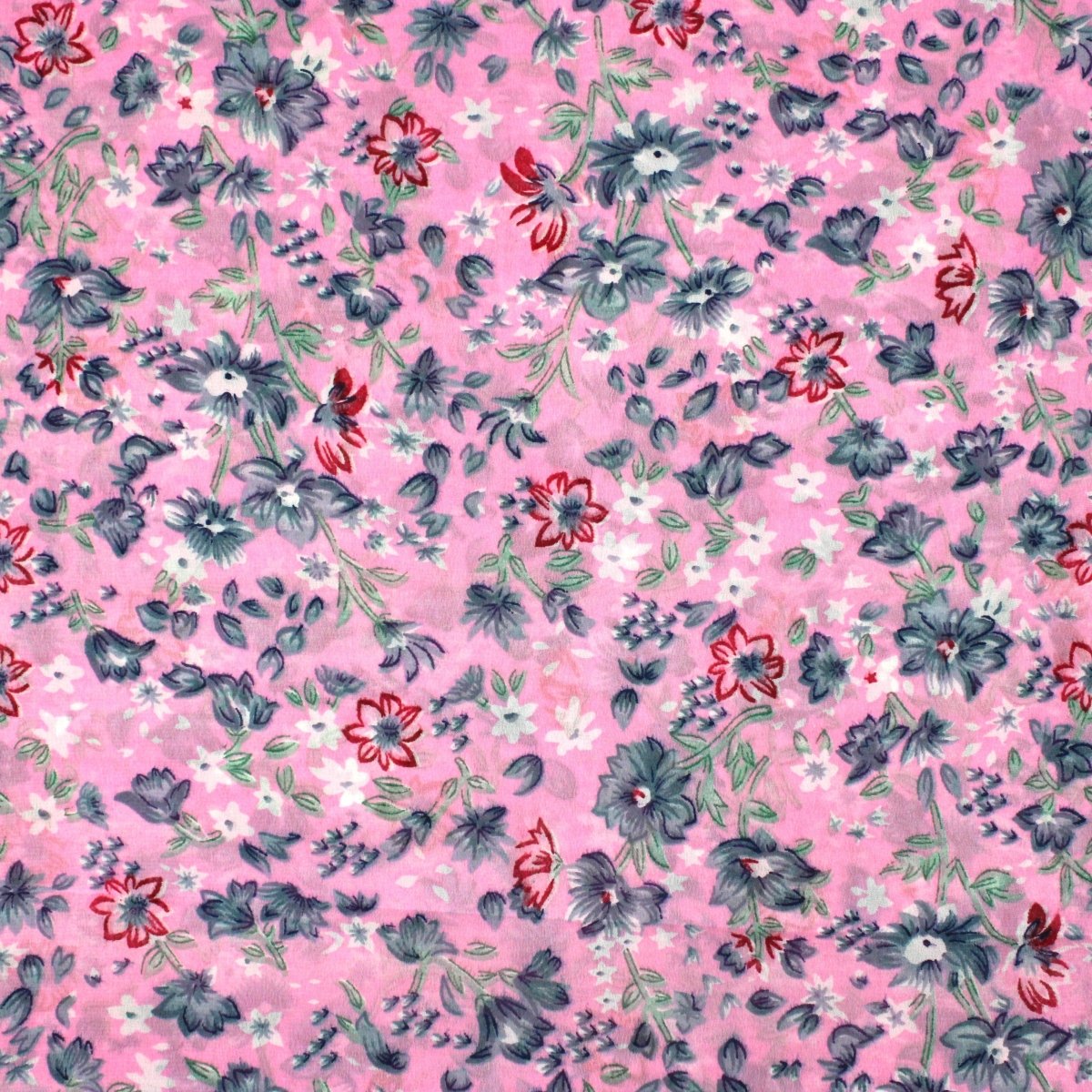 3 Metres Floral Printed Crepe Chiffon- 55" Wide (Pink & Blue) - Pound A Metre