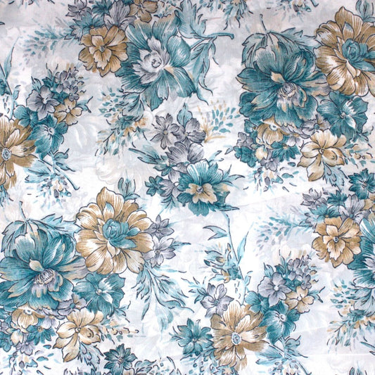 3 Metres Floral Printed Crepe Chiffon- 55" Wide (Teal Blue) - Pound A Metre