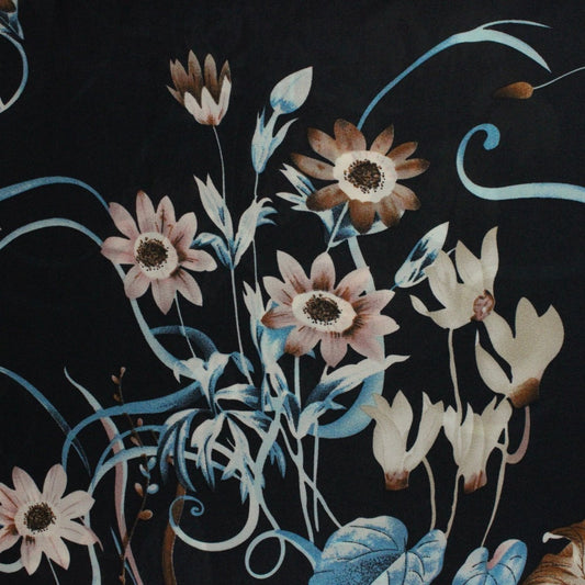 3 Metres Floral Printed Crepe Georgette- 55" Wide (Black & Blue) - Pound A Metre
