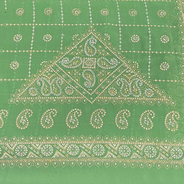 Pound A Metre 3 Metres Foil Design Chiffon Fabric – 45" Wide (Green)