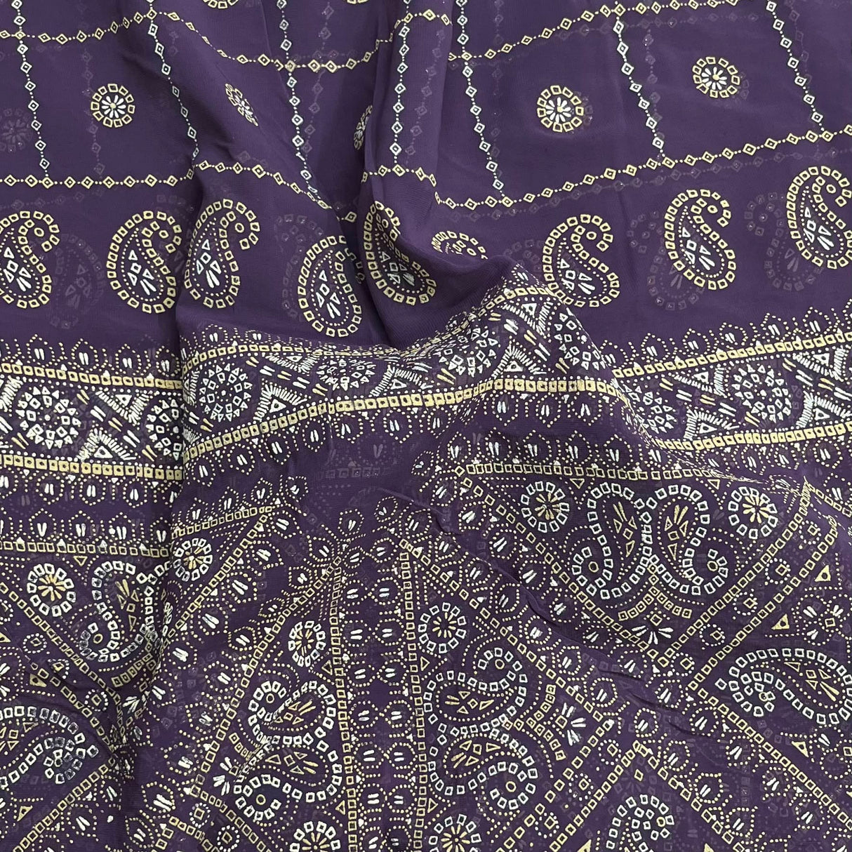 Pound A Metre 3 Metres Foil Design Chiffon Fabric – 45" Wide (Purple)