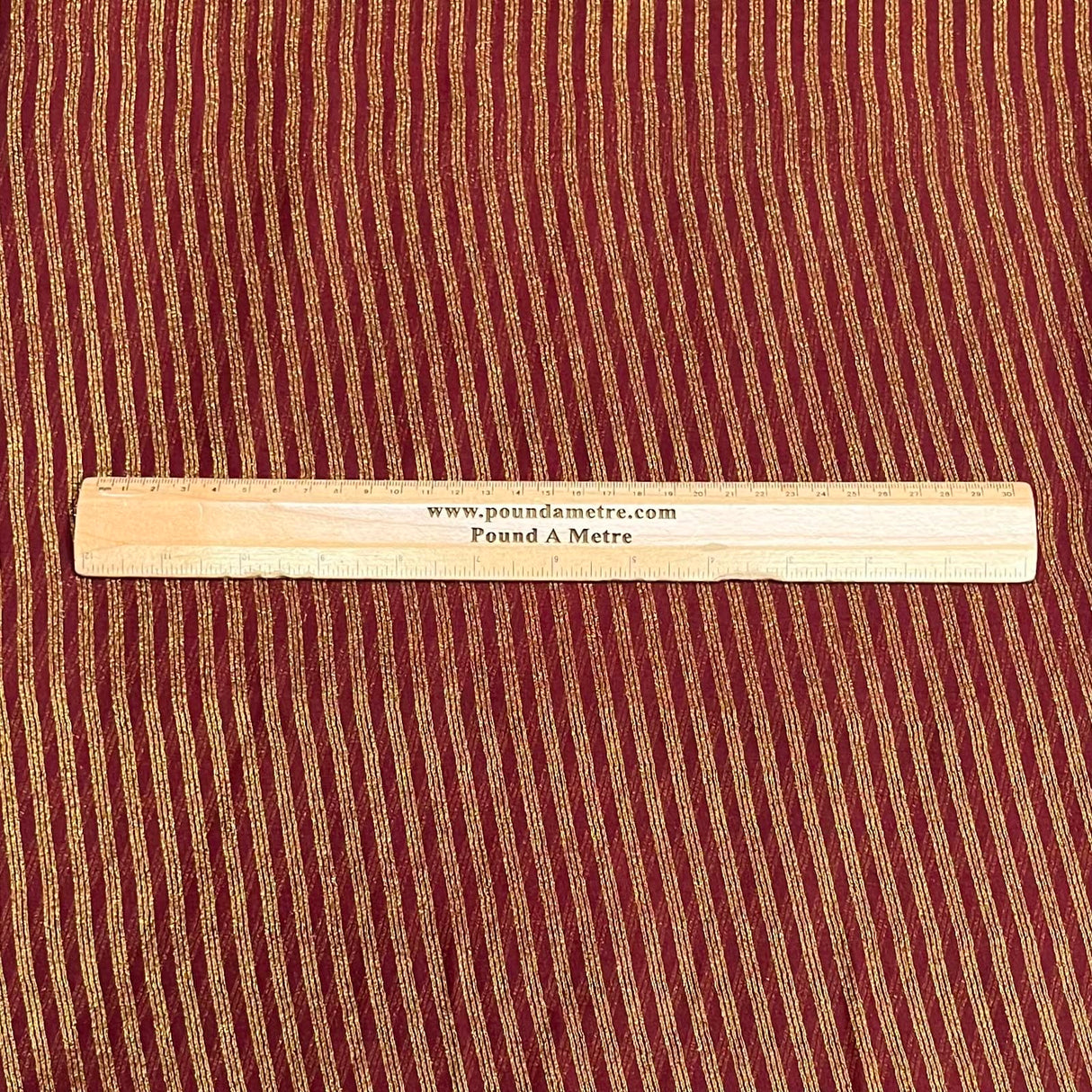 Pound A Metre 3 Metres Gold Foil Tissue Fabric – 45" Wide (Maroon Stripes)