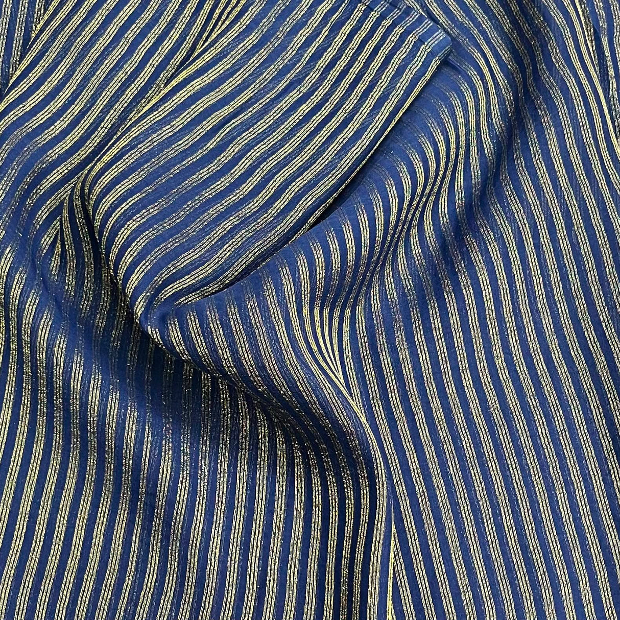 Pound A Metre 3 Metres Gold Foil Tissue Fabric – 45" Wide (Navy Stripes)