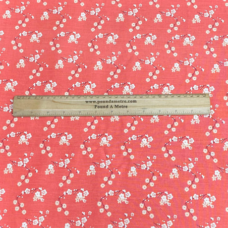 Pound A Metre 3 Metres – Luxurious Cotton Poplin – 63” Wide Fabric (Coral Floral)