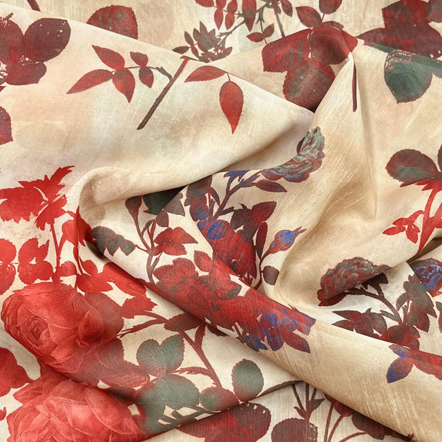 Pound A Metre 3 Metres Luxurious Printed Crepe - 55" Wide (Autumn Flowers)