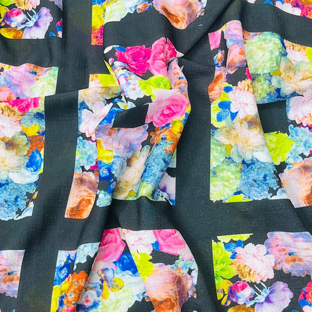 Pound A Metre 3 Metres Luxurious Printed Crepe - 55" Wide (Flower Panel)