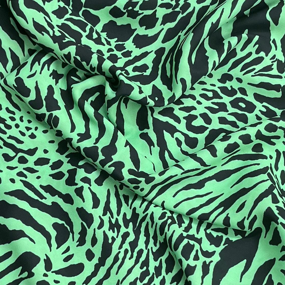 Pound A Metre 3 Metres Luxurious Printed Crepe - 55" Wide (Green & Black)